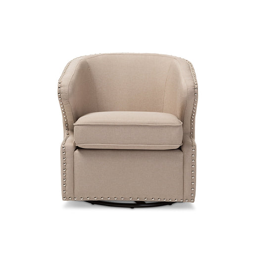 Baxton Studio Finley Mid-century Modern Beige Fabric Upholstered Swivel Armchair