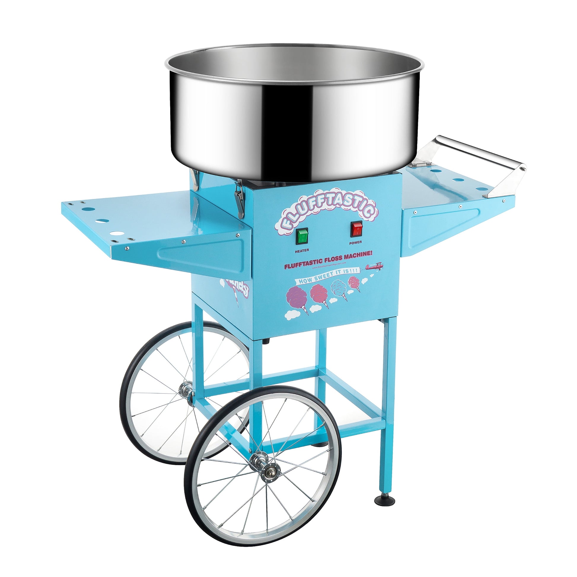 Great Northern Popcorn Flufftastic 1000W Cotton Candy Machine Cart, Blue