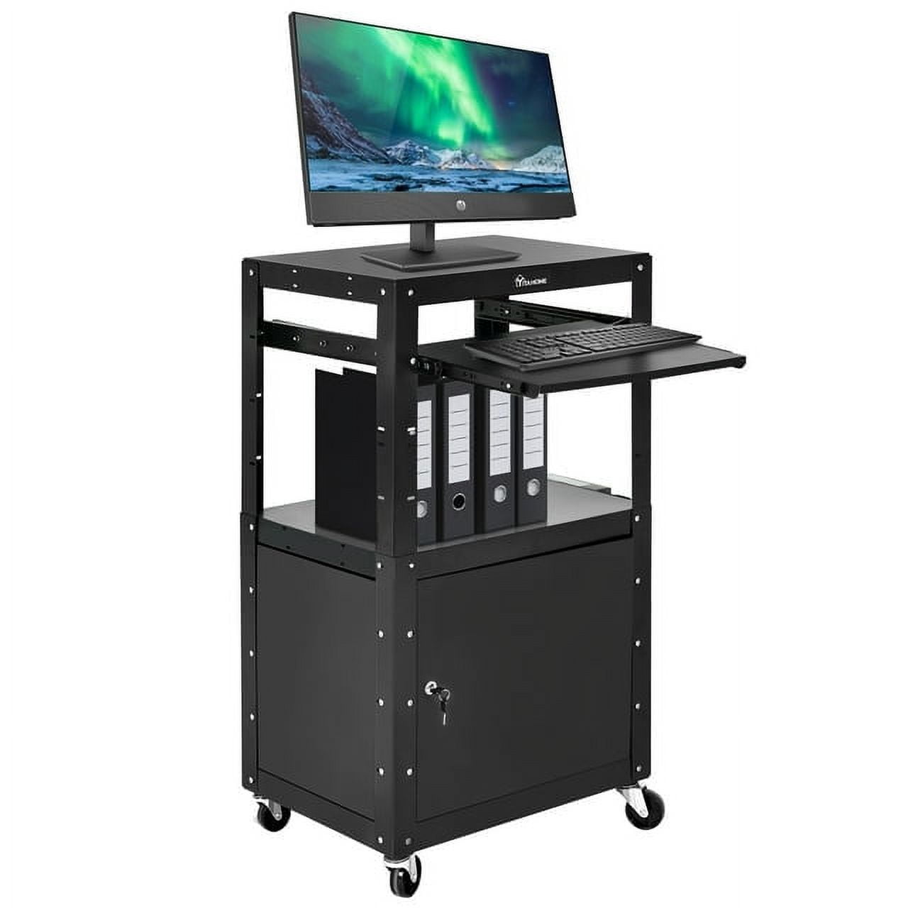 Dextrus AV Presentation Cart Stand for Video Projector, TV, Printers, Metal Rolling Storage Cart with Adjustable Shelves, 16.4ft Cord, Black