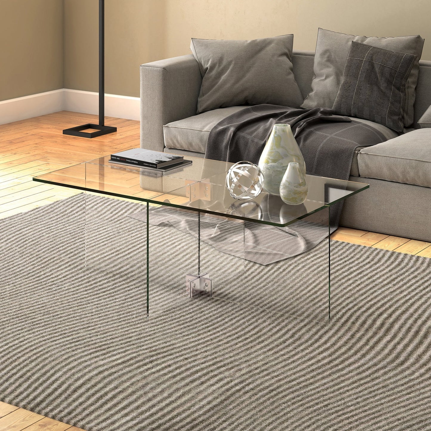 Evelyn&Zoe Gehry 24'' Wide Rectangular Coffee Table, Clear Glass