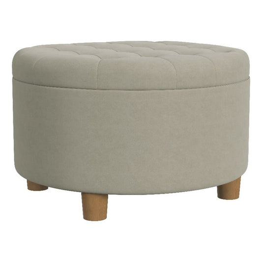 HomePop Large Round Button Tufted Storage Ottoman, Fawn Velvet