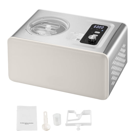 KFFKFF Automatic Ice Cream Maker with Built-in Compressor, 2-Quart Capacity, Stainless Steel Electric Gelato and Sorbet Machine, 3 Modes for Home Use