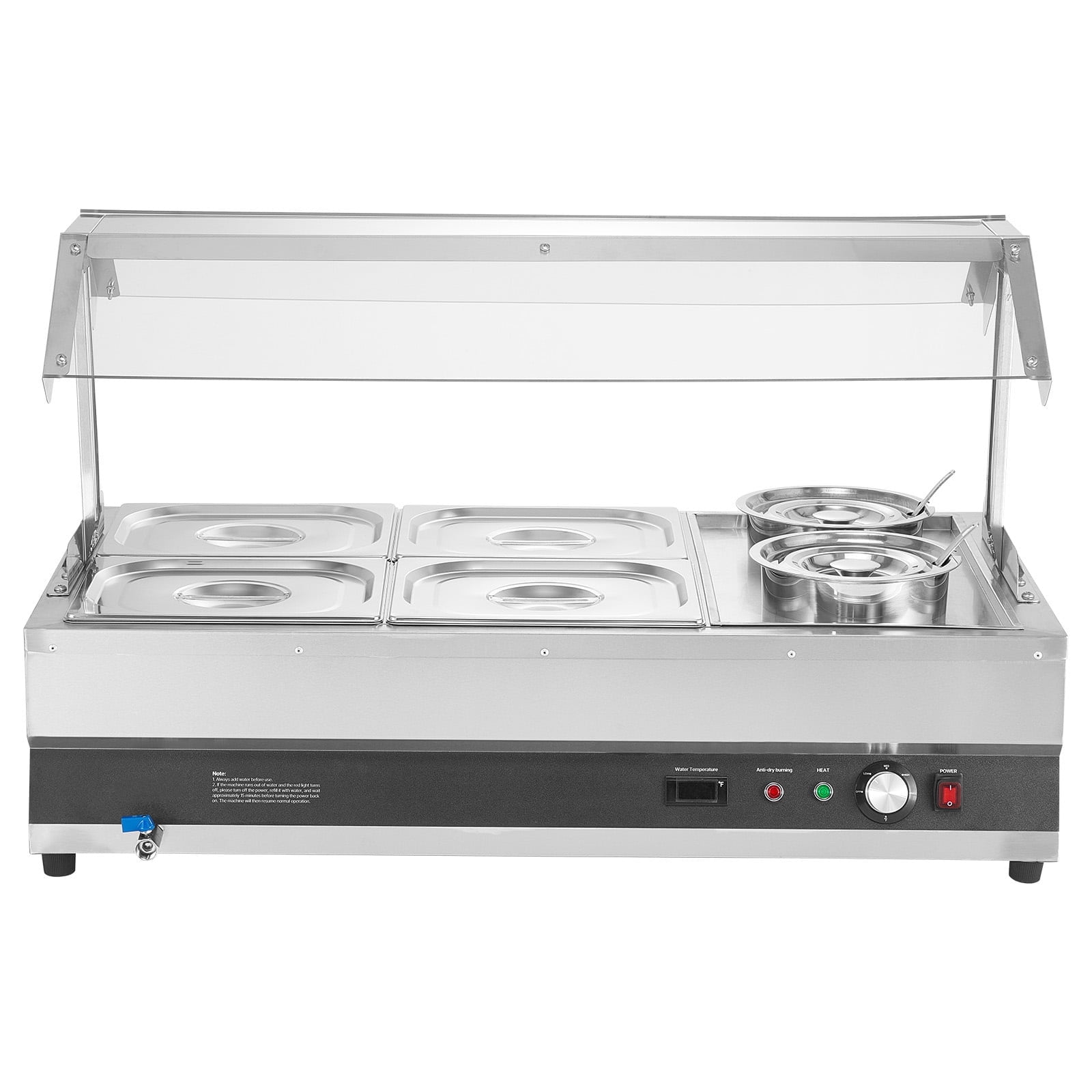 KFFKFF Commercial Soup Warmer, Electric Food Warmer Steam Table Countertop Bain Marie Two 6.34QT Pots & Four 1/2 Pans,86~185°F Adjustable Temp,1500W