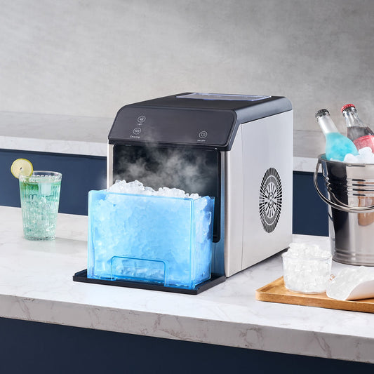 KFFKFF 33lbs/24H Countertop Ice Maker Nugget Ice Maker Self-Cleaning Portable Ice Maker with Ice Scoop & Drip Tray