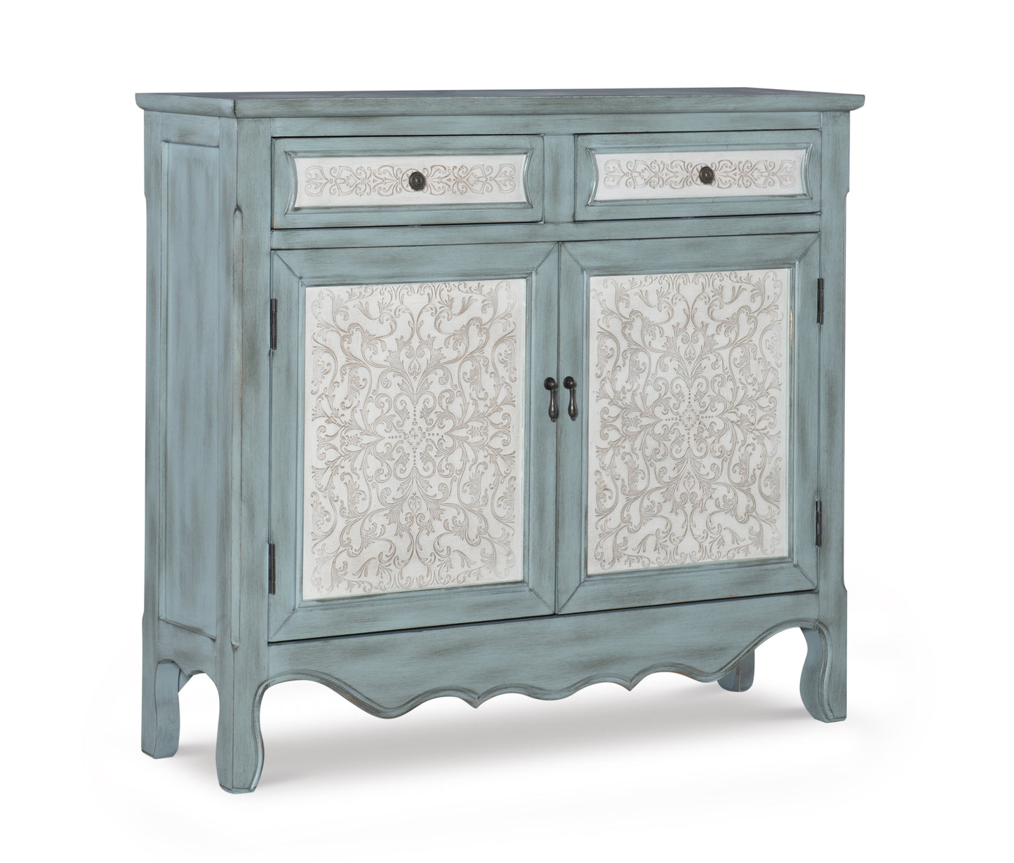 Linon Clancy Slim Storage Cabinet White Decorative Panels in Antique Blue Wood