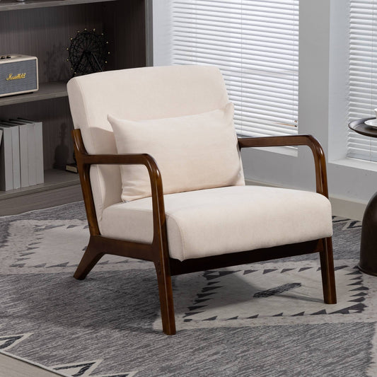 Mid-Century Modern Accent Chair with Pillow Velvet Lounge Arm Chair Comfy Reading Chair with Solid Wood Frame for Living Room, Bedroom, Dark Grey