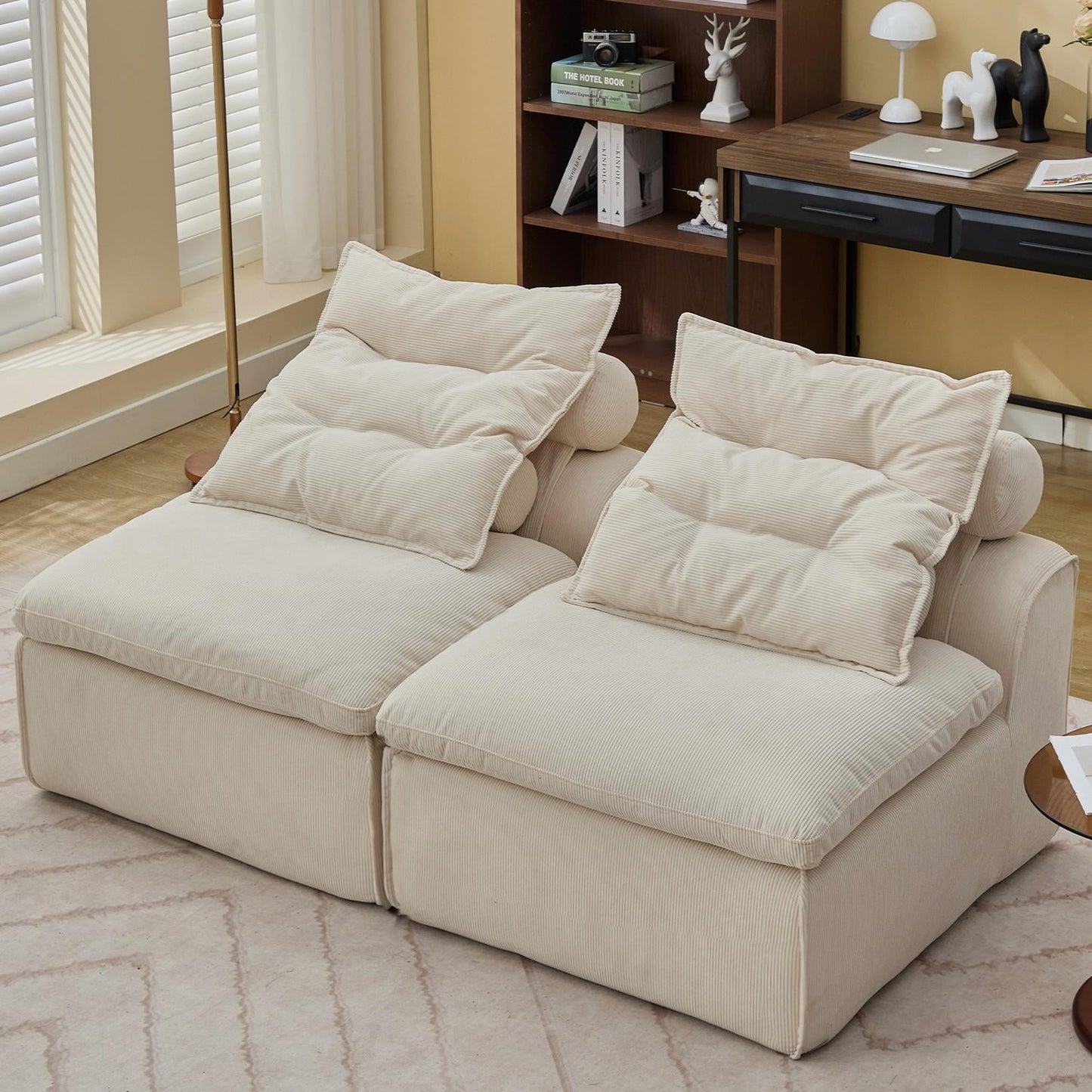 Modular Sofa,Soft Corduroy Fabric Loveseat Sofa for Living Roo,Upholstered Sofa Couch will DIY,No Armrests,Green