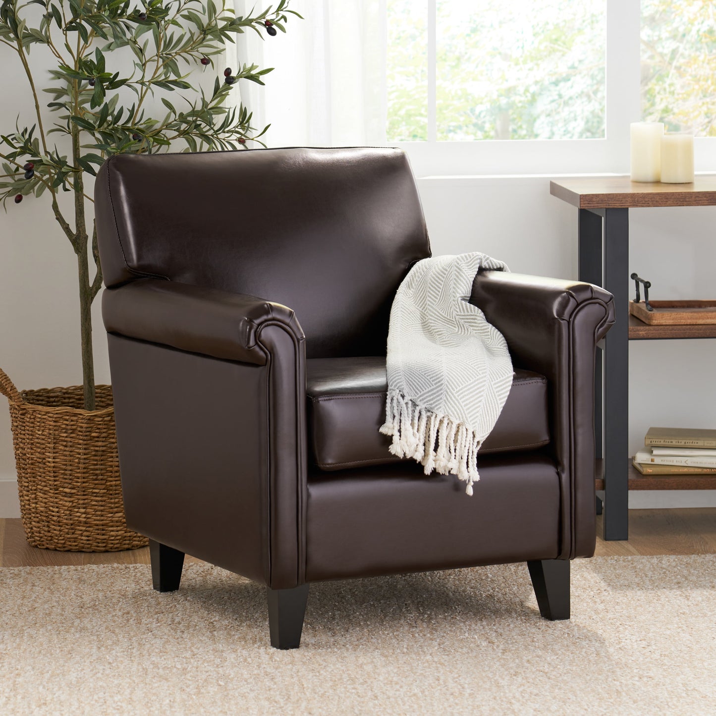 Noble House Franklin Classic Brown Bonded Leather Club Chair