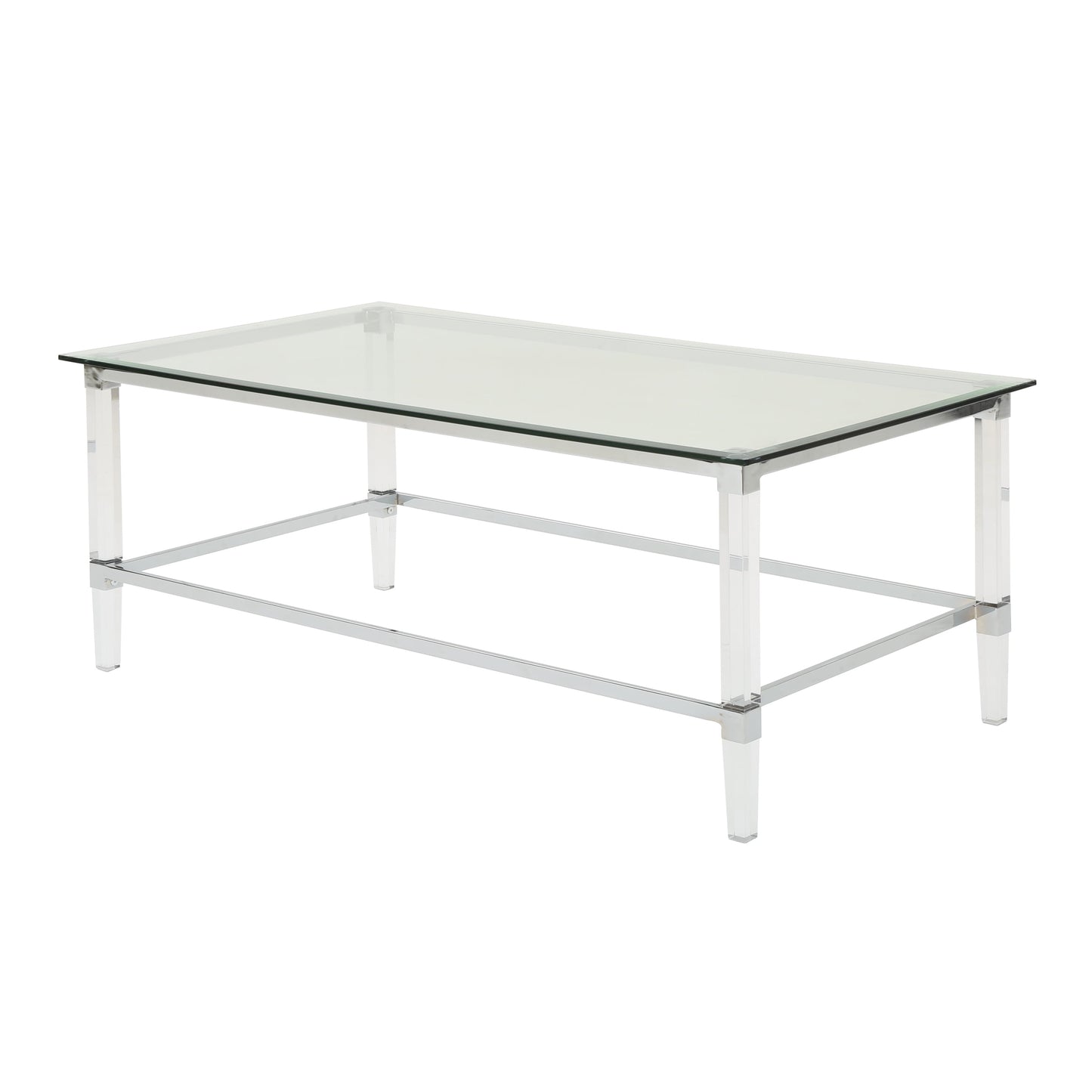 Noble House Liat Modern Tempered Glass Rectangular Coffee Table with Acrylic and Iron Accents