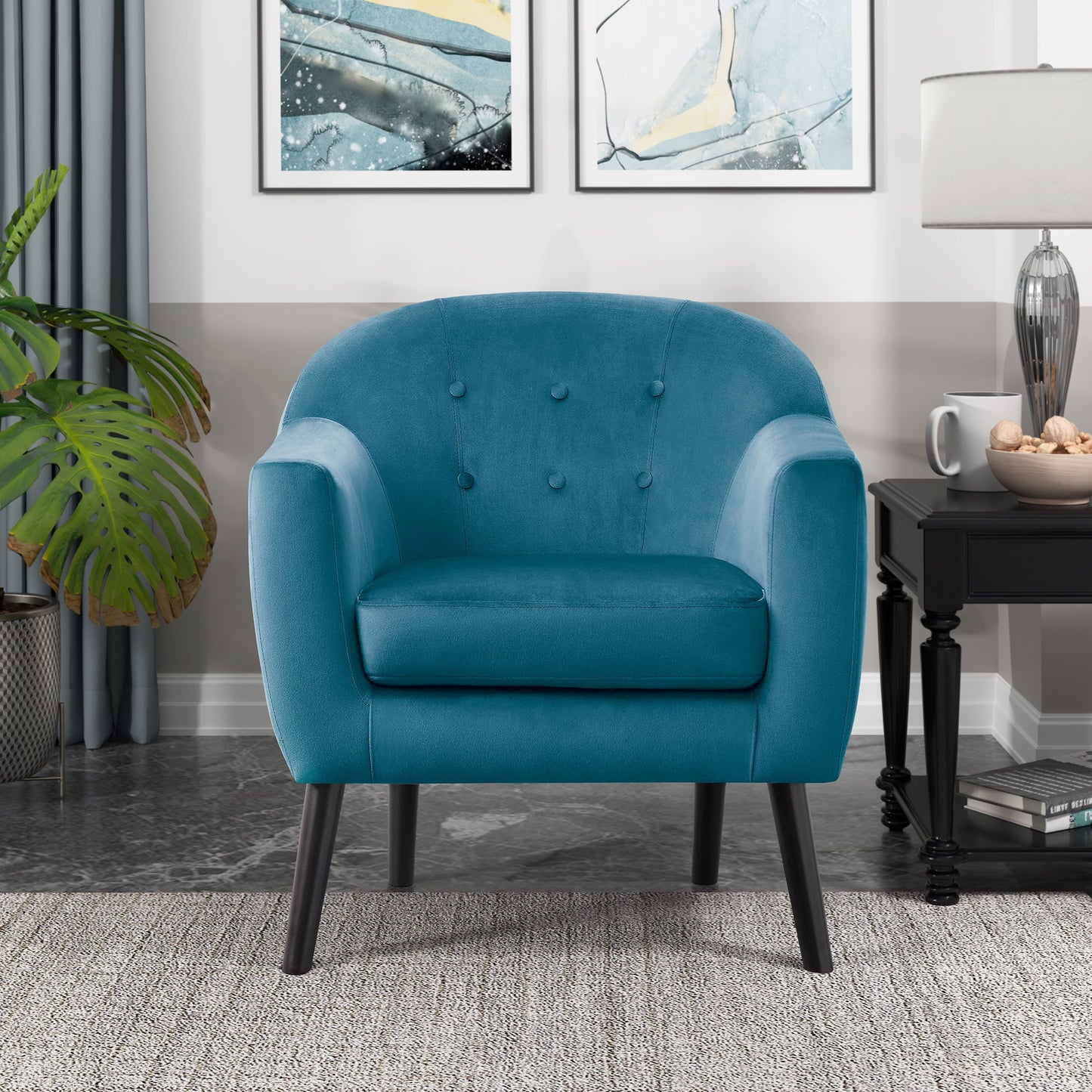 OakvillePark Abbotsford Velvet Fabric Upholstered Accent Chair, Blue
