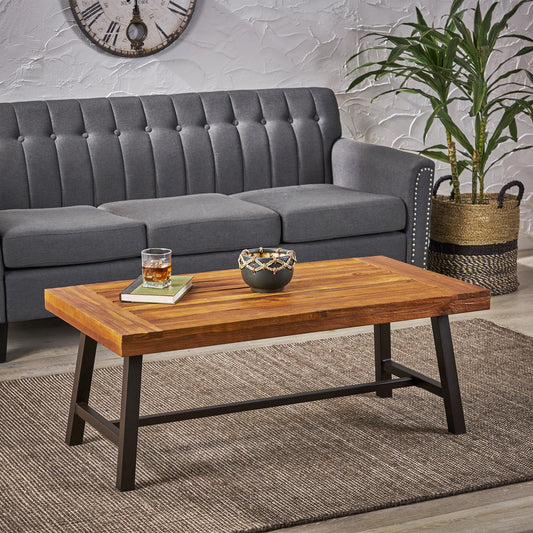 Outdoor/Indoor Rustic Acacia Wood Coffee Table, Sandblast Finish