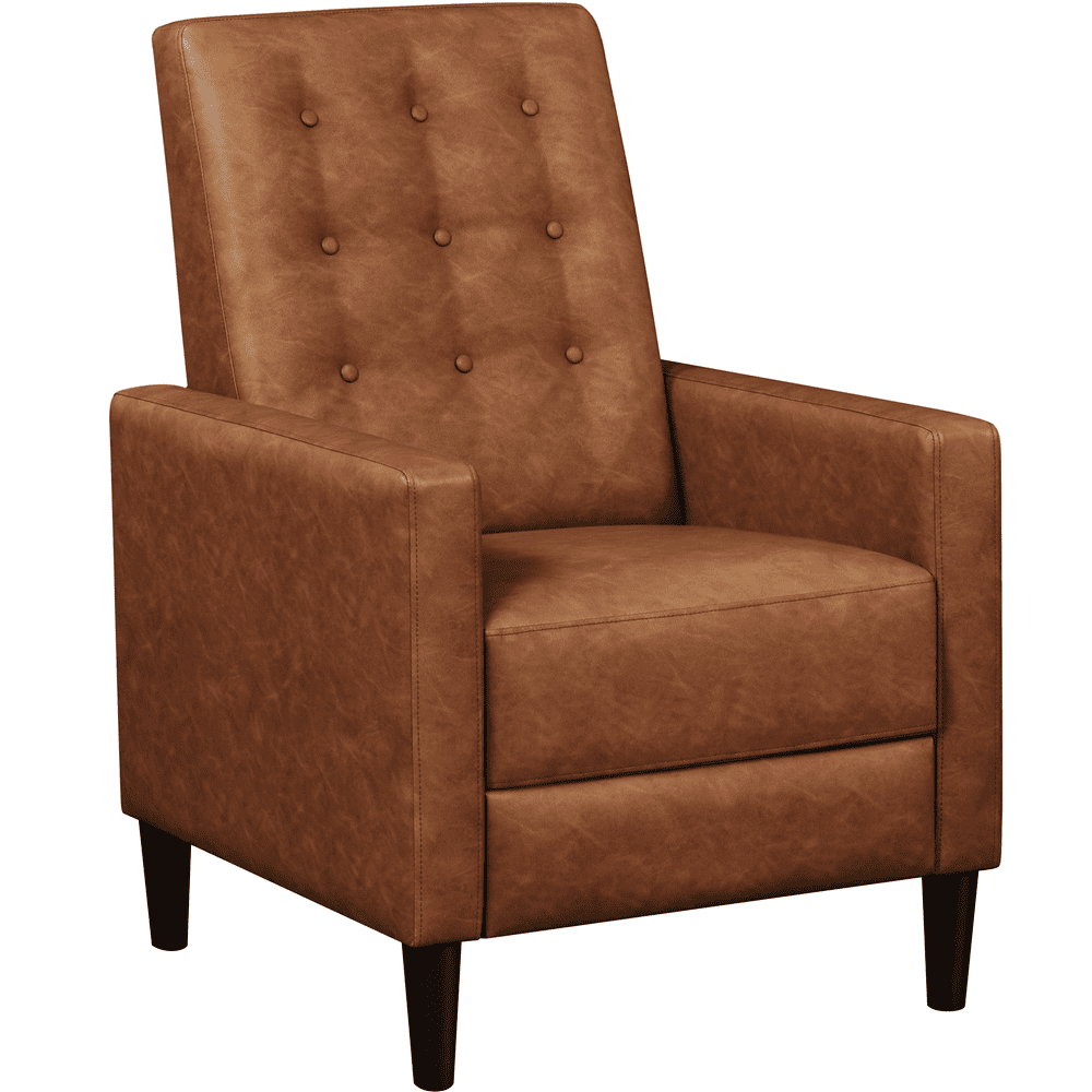 Renwick Mid-Century Modern Faux Leather Recliner for Living Room, Brown