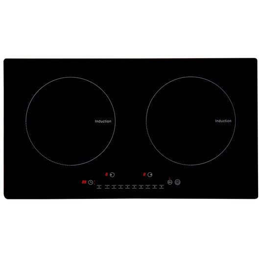 SKYSHALO 24" Electric Cooktop, 1800W 2 Burners Ceramic Glass Stove Top Touch Control Built-in Magnetic Cooktop w/ 9 Heating Level Child Lock & Over-Temperature Protection