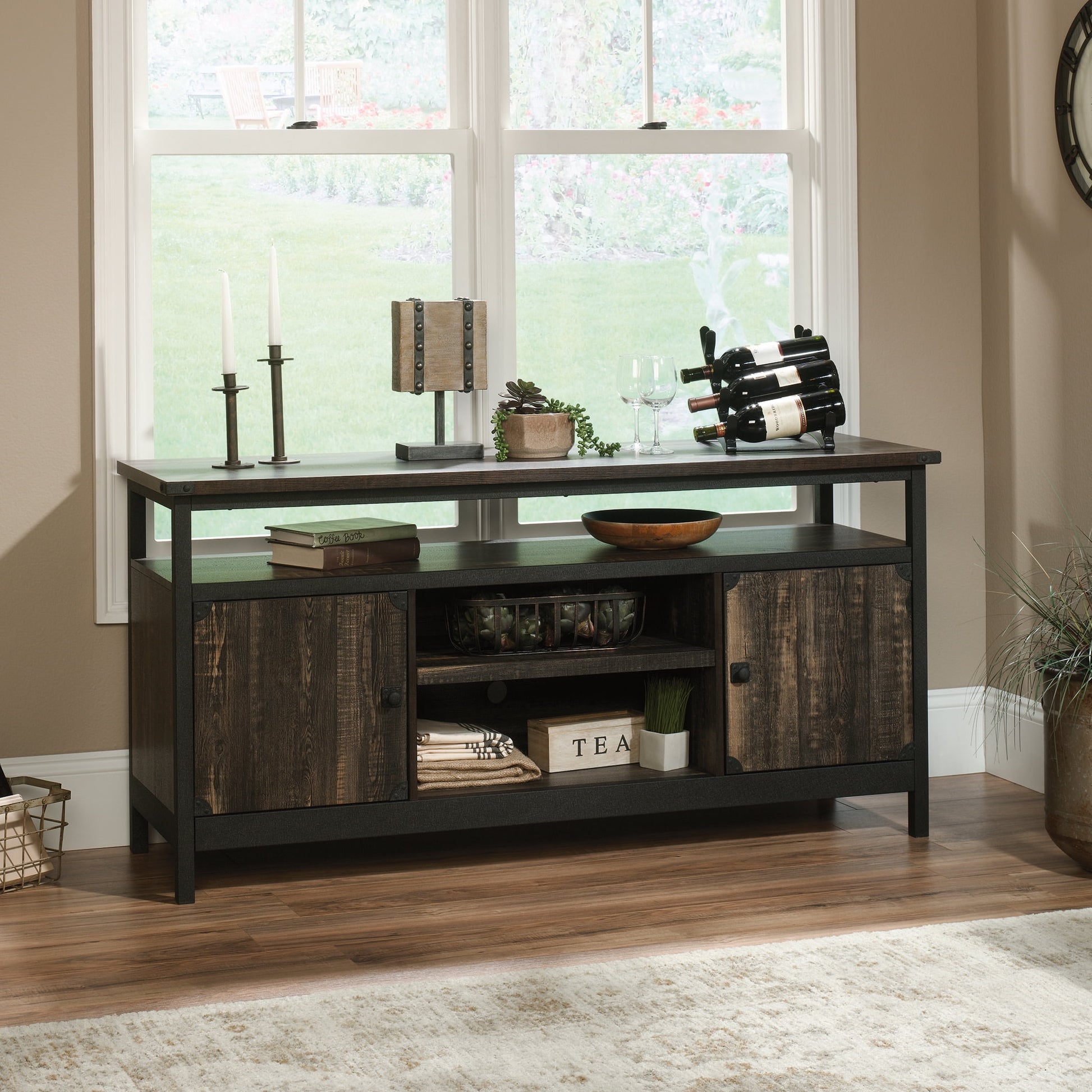 Sauder Steel River TV Stand for TV's up to 60", Carbon Oak Finish