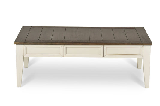 Steve Silver Cayla Farmhouse Storage Coffee Table in Dark Oak and White