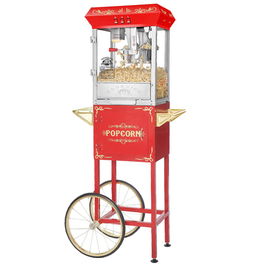 Superior Popcorn Company Carnival Popcorn Popper Machine with Cart (8 oz, Red)