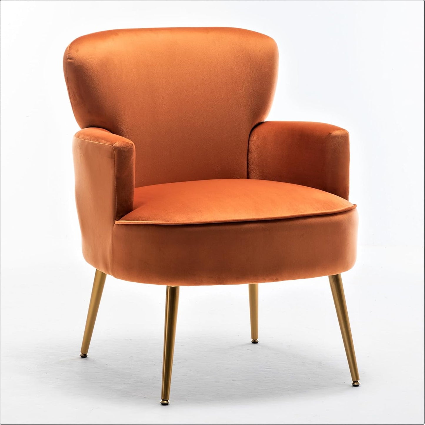 US Pride Furniture Trendy Velvet Accent Chair with Gold Metal Legs Upholstered Armchair for Small to Mid-Size Spaces Modern Living Room Bedroom Vanity Desk and Entryway Medium Red Orange