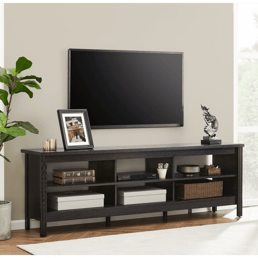 WAMPAT Farmhouse TV Stand for TVs Up to 75 Inch, Living Room Entertainment Center with 6 Storages, Espresso