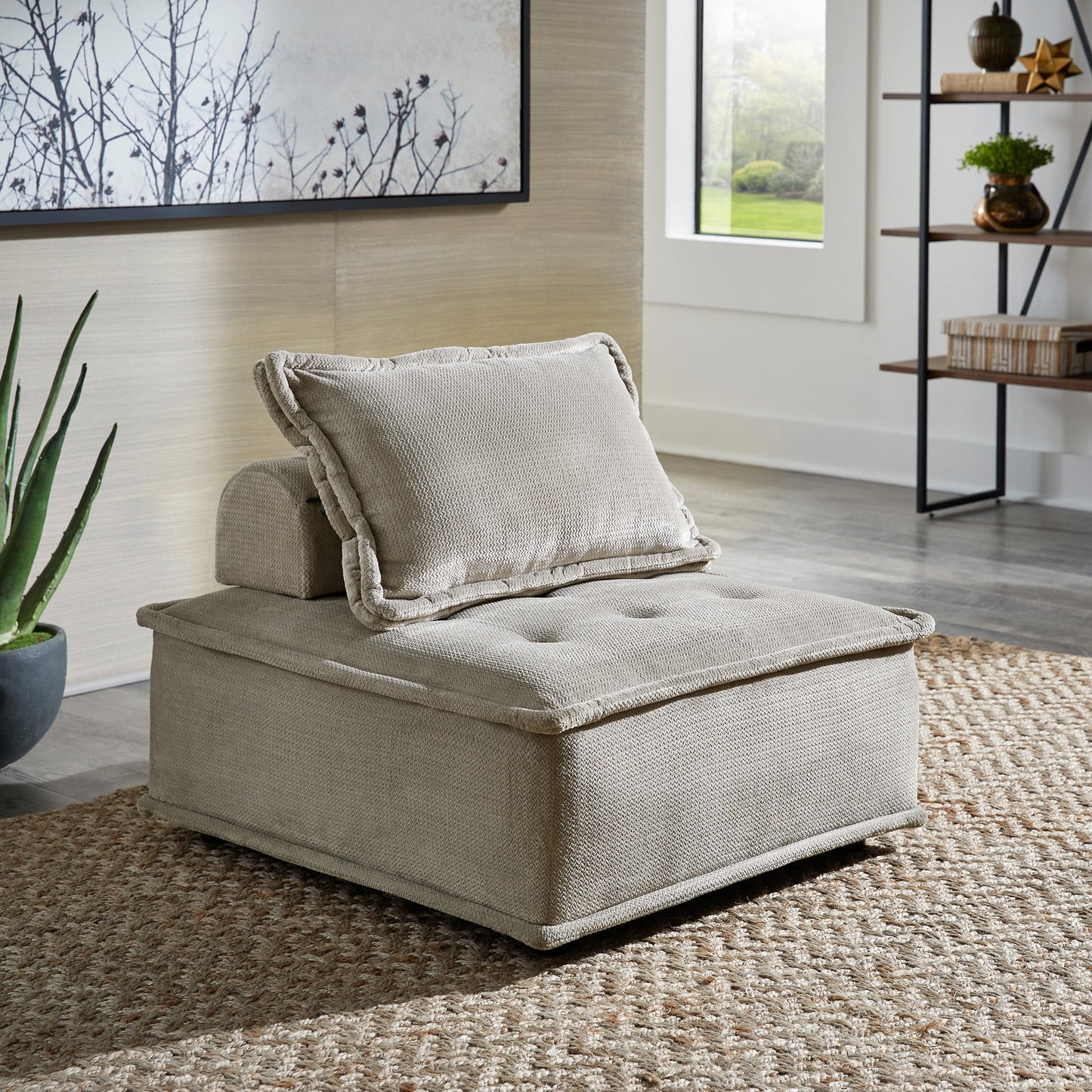 Weston Home Skagway Velvet Tufted Modular Accent Chair with Pillow Back, Grey