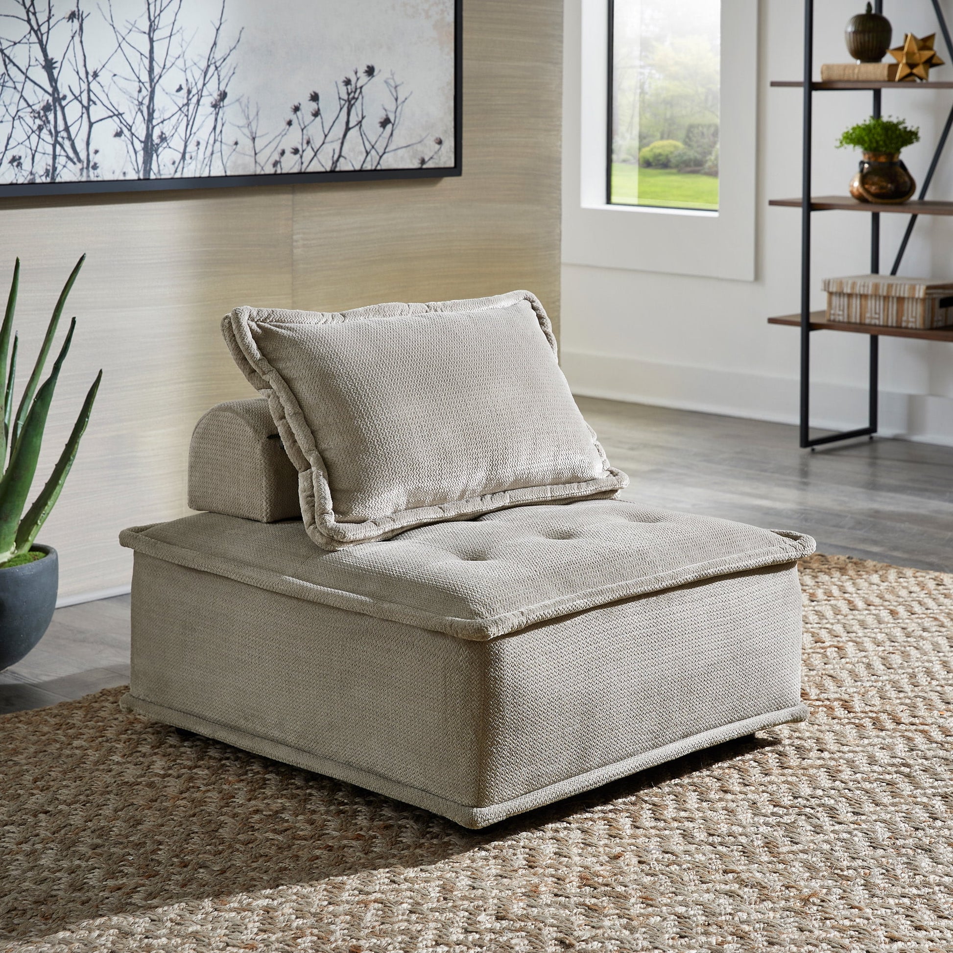Weston Home Skagway Velvet Tufted Modular Accent Chair with Pillow Back, Grey
