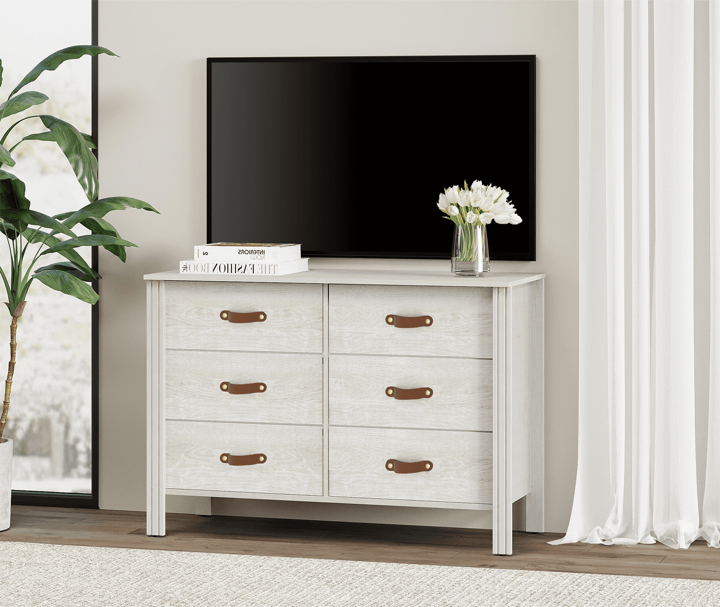 White Dresser TV Stand for 43 Inch TV, Classic TV Console Table for Living Room and Bedroom