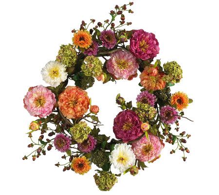 24" Mixed Peony Wreath by Nearly Natural