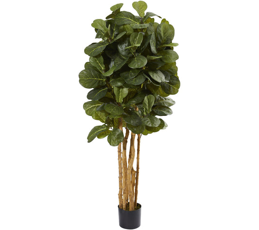 5' Fiddle Leaf Fig Tree in Black Planter by Nearly Natural