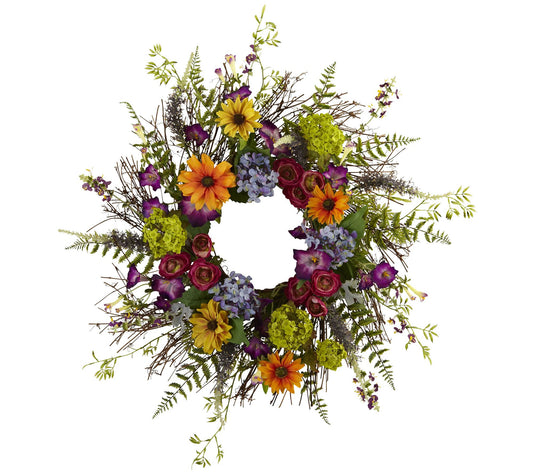 24" Spring Garden Wreath w/Twig Base by Nearlyatural
