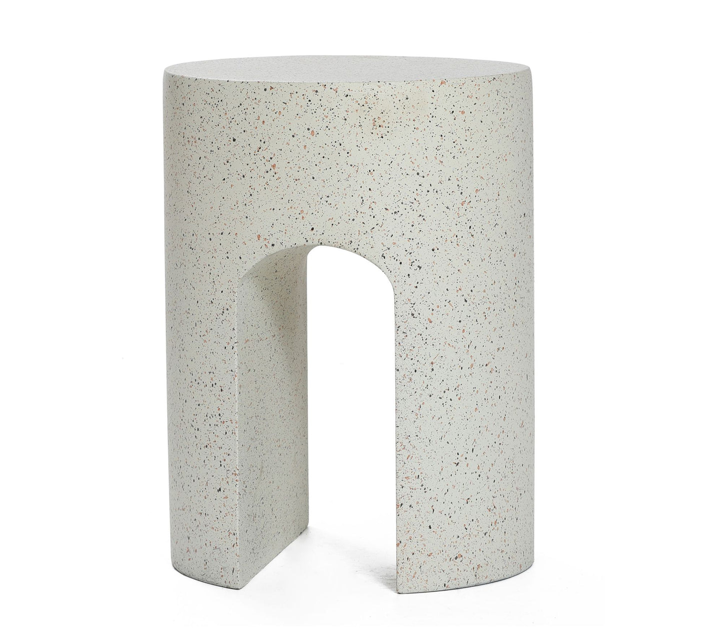 LuxenHome Mod Ivory White Cement Round with U-Shape Side Table