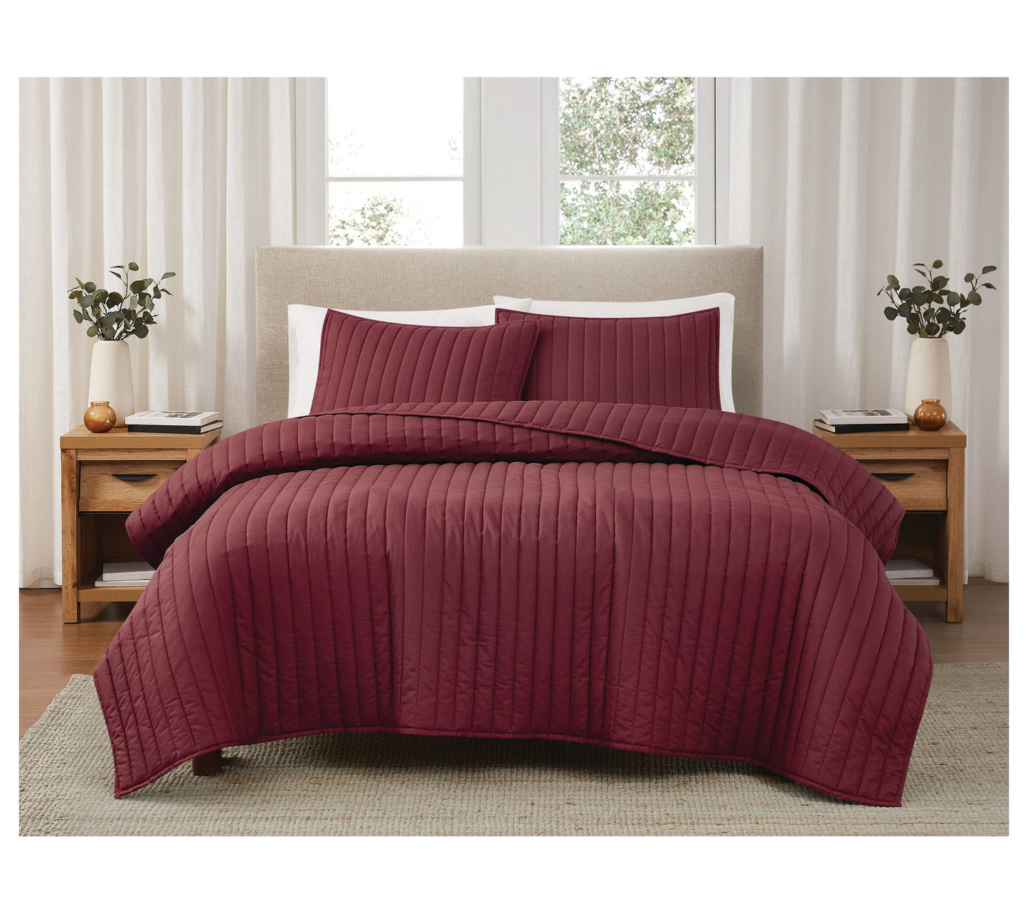 Brooklyn Loom Solid Cotton Percale King 3 Piece Quilt Set