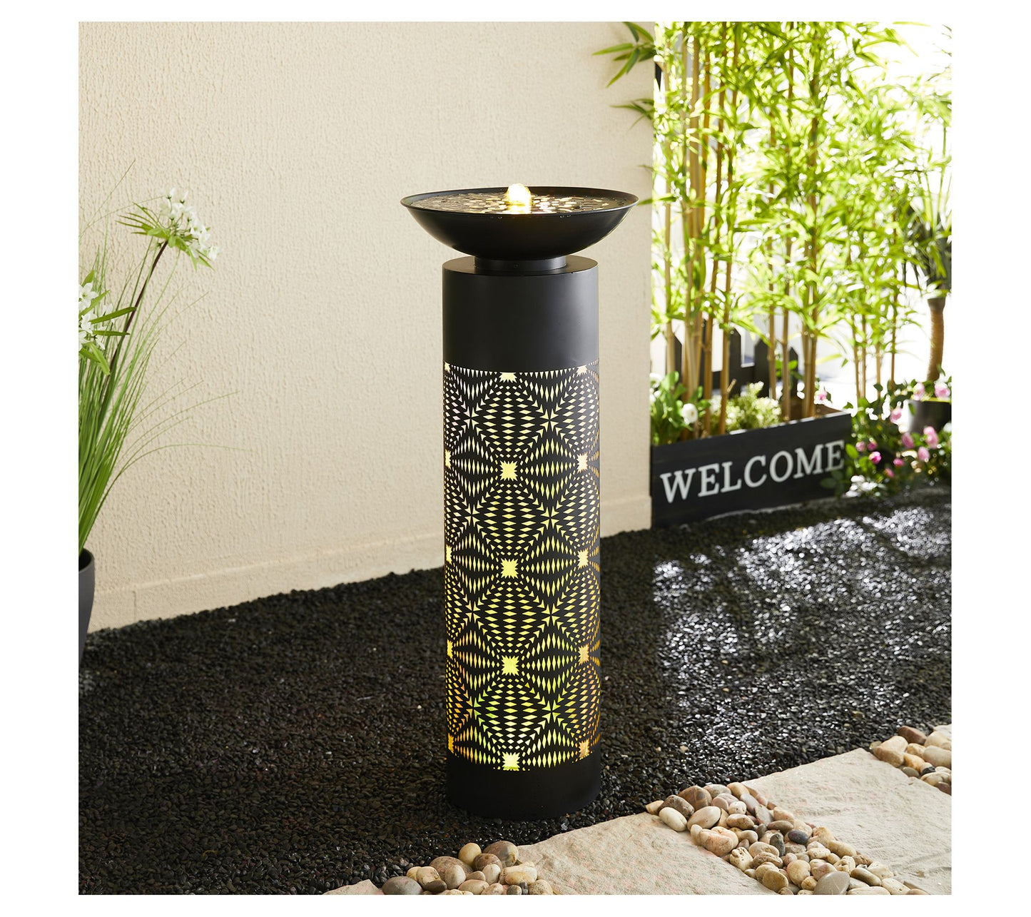 Glitzhome 36" Large LED Lit Cutout Pattern Outdoor Fountain