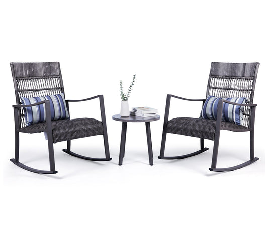 Backyard Expressions 3-Piece Wicker Patio Rocking Chair Set