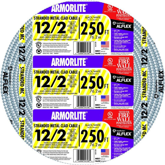 Southwire Armorlite 250-ft 12/2 Stranded Aluminum MC (Metal Clad) Cable 69114701