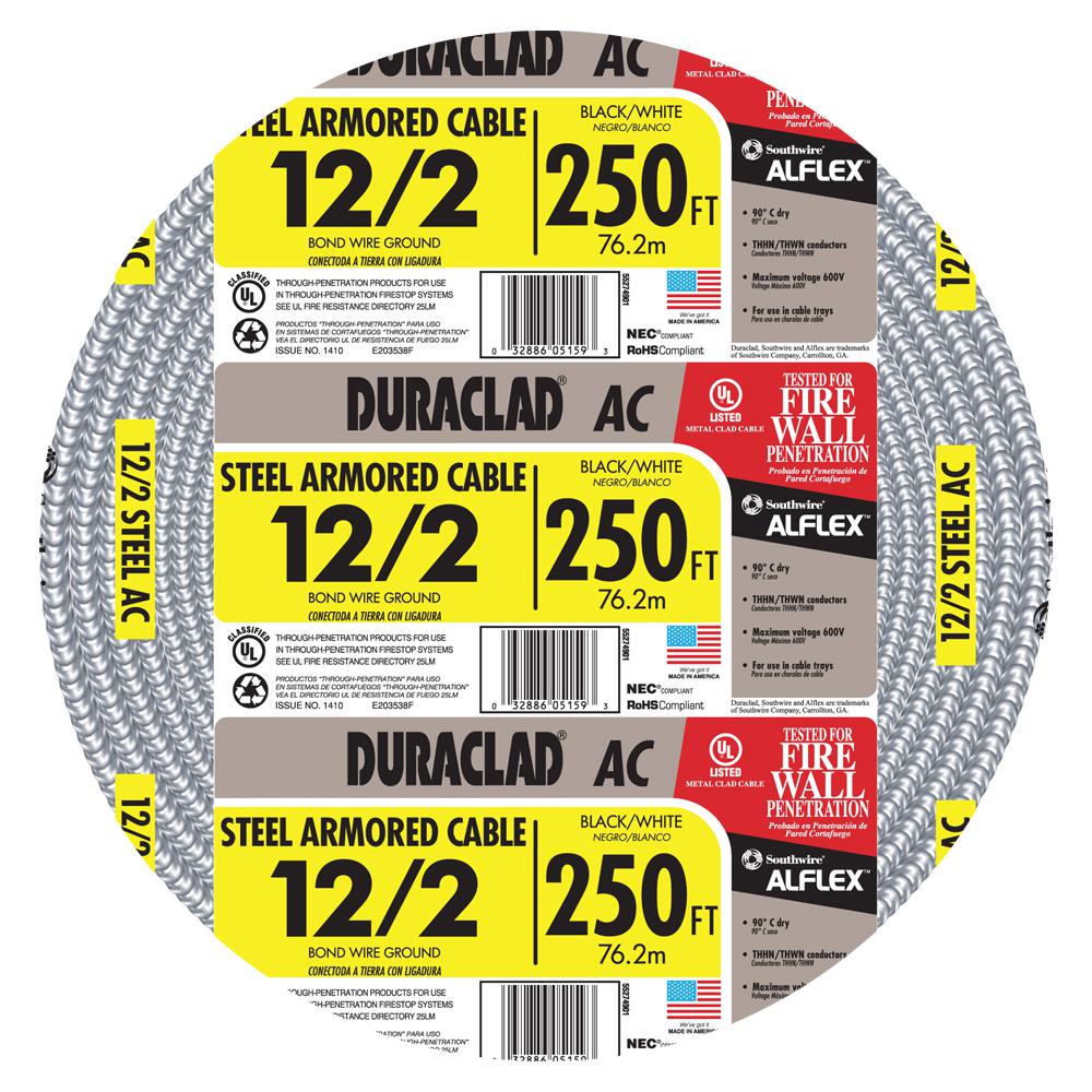 Southwire Duraclad 250-ft 12/2 Solid Steel BX/AC Armored Cable 55274901