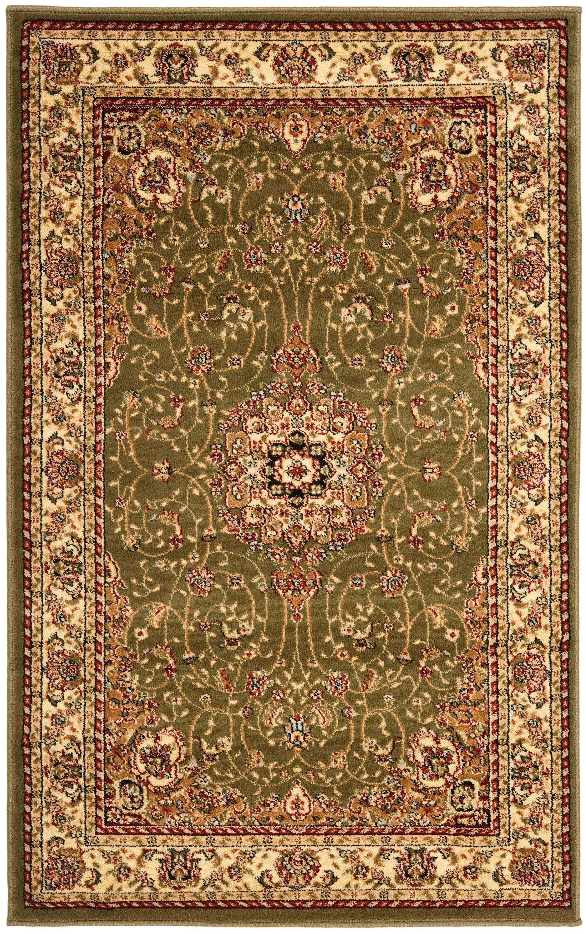Safavieh Lyndhurst Kerman 11 x 15 (ft) Loomed Sage/Ivory Rectangular Indoor Floral/Botanical Oriental Area rug
