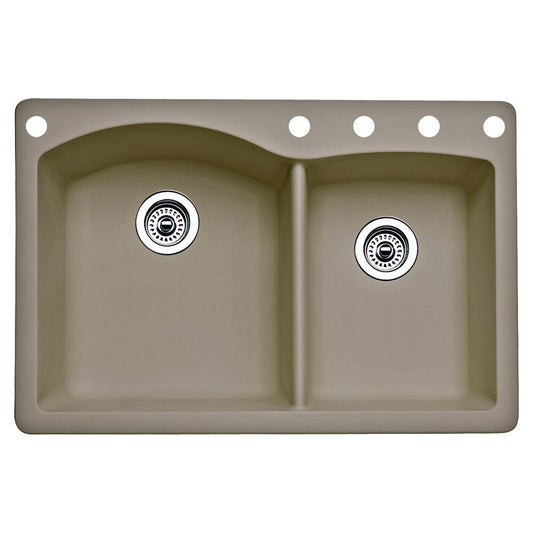 BLANCO Diamond Dual-mount 33.0-Inches x 22.0-Inches Truffle (Brown) Granite Double offset bowl 5-Hole Kitchen Sink