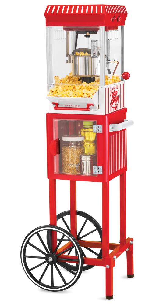Nostalgia 0.3 Cups Red Oil Freestanding Popcorn Machine Cart KPM200CART