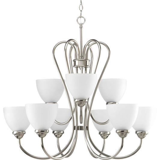 Progress Lighting Heart 9 -Light Brushed Nickel Transitional For Use in Bedrooms, Dining Rooms, Foyers, Kitchens, Living Rooms Chandelier 558630