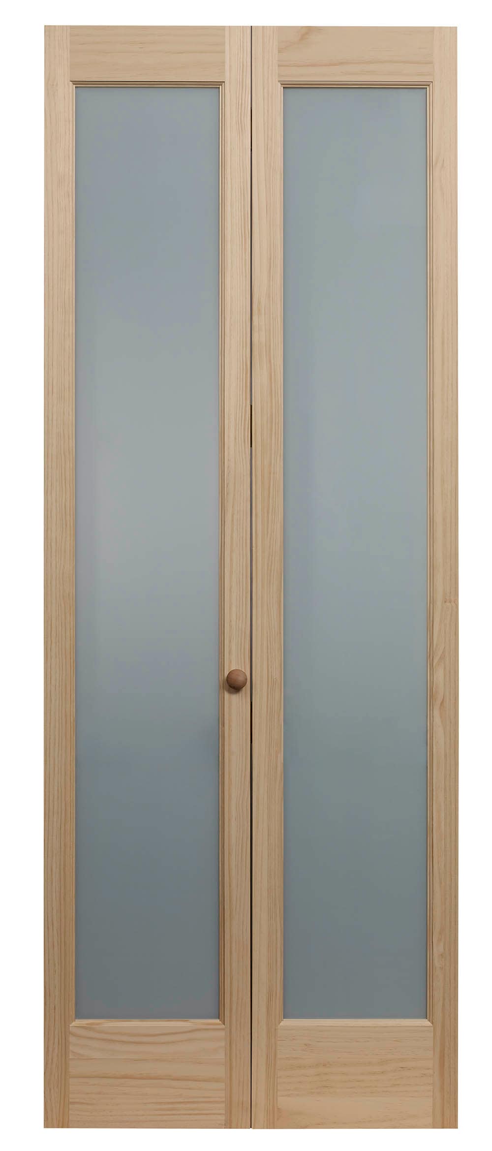 Pinecroft Opaque 24-in x 80-in Pine Wood 2-panel square Frosted glass Solid core Unfinished Pine Wood Closet Bifold Door ( Hardware Included )