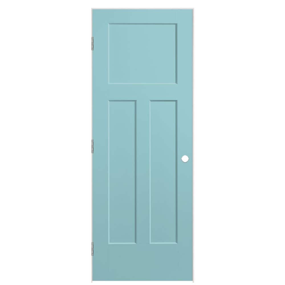Masonite 24-in x 80-in Sea Mist Solid core 3-panel craftsman Right hand Smooth Prefinished Molded composite Flat Jamb Single Prehung Interior Door
