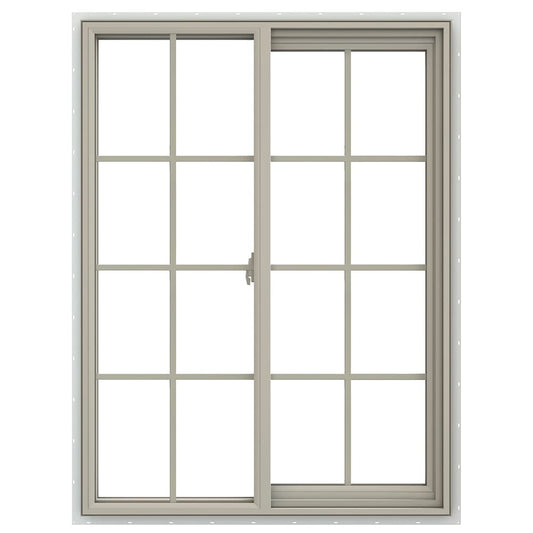 JELD-WEN V-2500 35-1/2-in x 47-1/2-in Desert Sand Exterior Desert Sand Interior Right-Handed Vinyl Sliding Window Annealed Glass with Grids (Full Screen Included)
