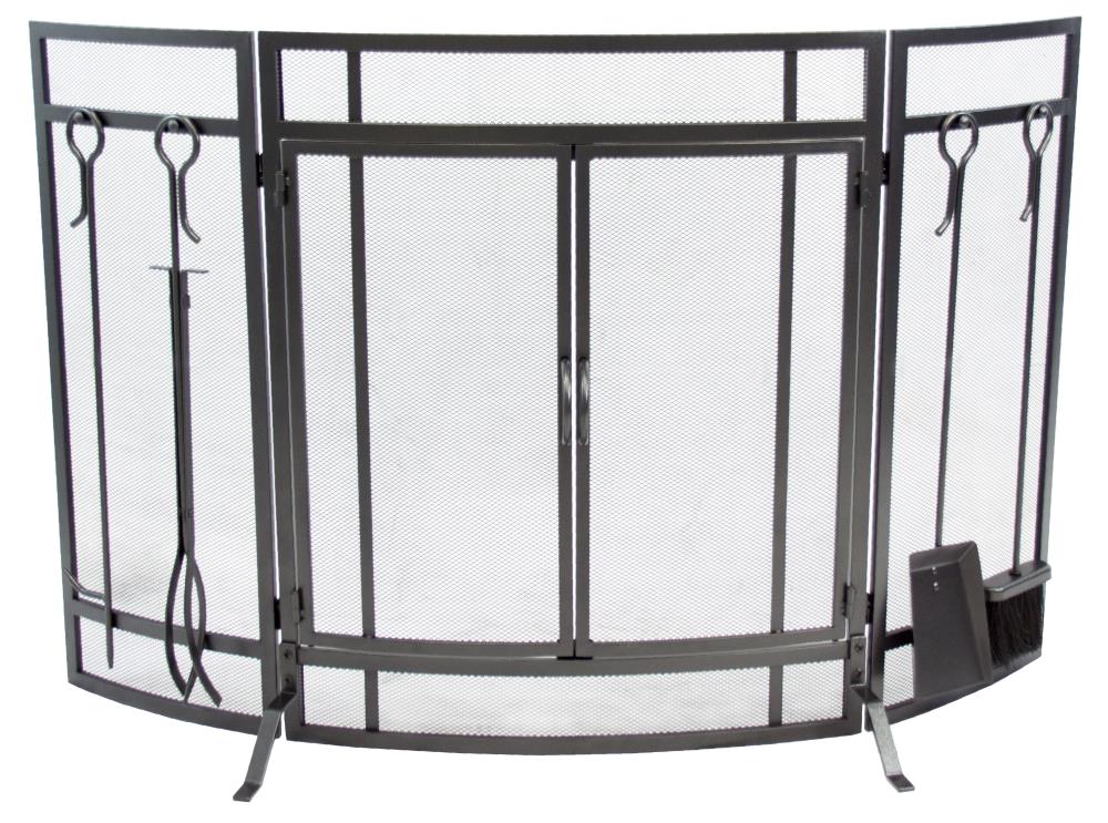 Pleasant Hearth 50-in Vintage Iron Steel 3-Panel Craftsman Twin Fireplace Screen FA498ST