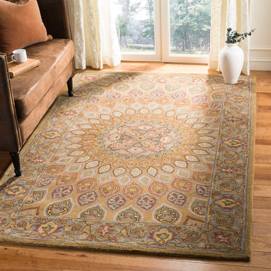 Safavieh Heritage Chador 10 x 14 (ft) Tufted Wool Light Brown/Gray Rectangular Indoor Floral/Botanical Oriental Area rug