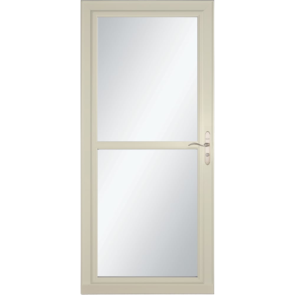 LARSON 80 Split Fullview (Tradewinds) 36-in x 81-in Almond Aluminum Reversible Hinge Storm Door with Retractable Screen ( Brushed nickel Handle Included )