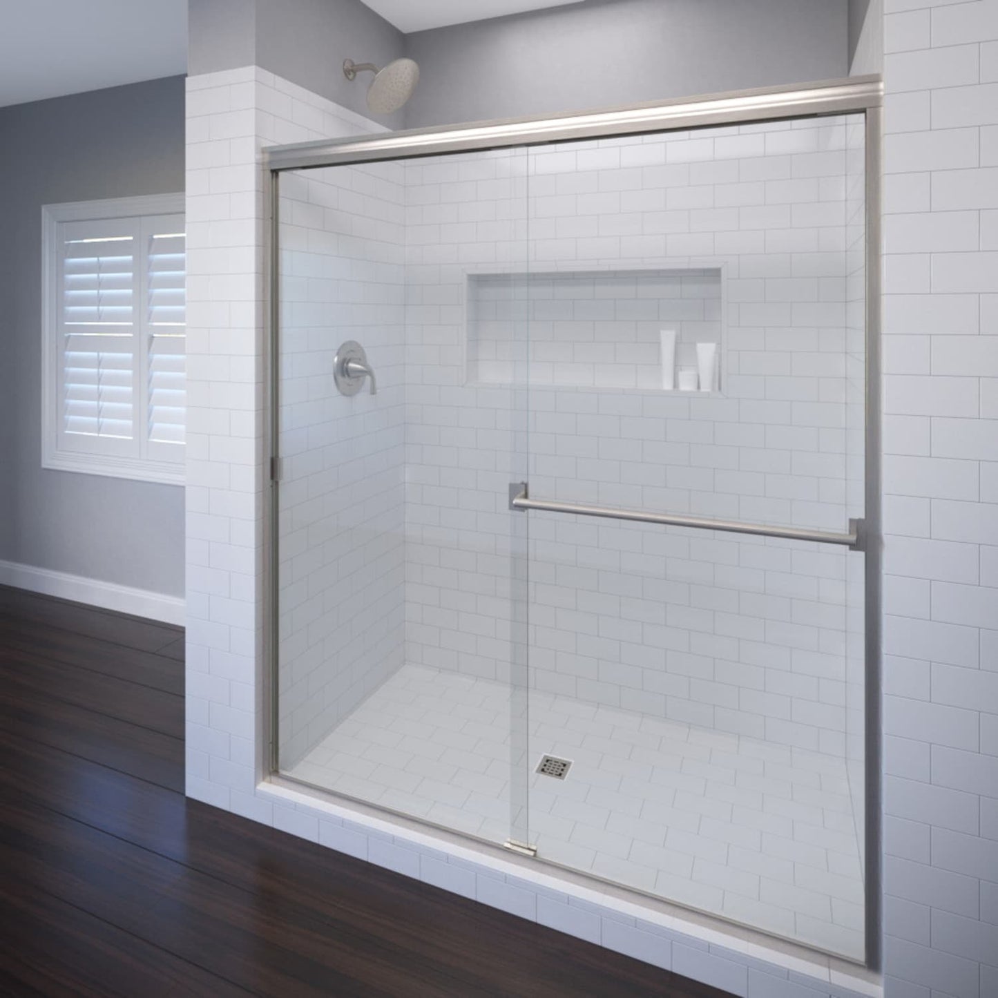 Basco Classic Brushed Nickel 56-in to 60-in W x 70.0-in H Semi-frameless Clear Glass Bypass Sliding Shower door