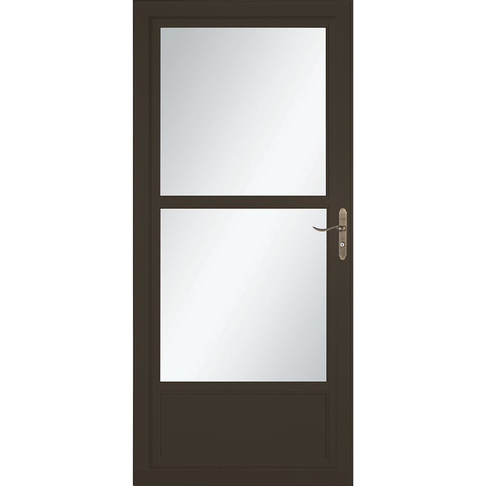 LARSON 80 Midview (Tradewinds) 36-in x 81-in Brown Aluminum Reversible Hinge Storm Door with Retractable Screen ( Antique brass Handle Included )