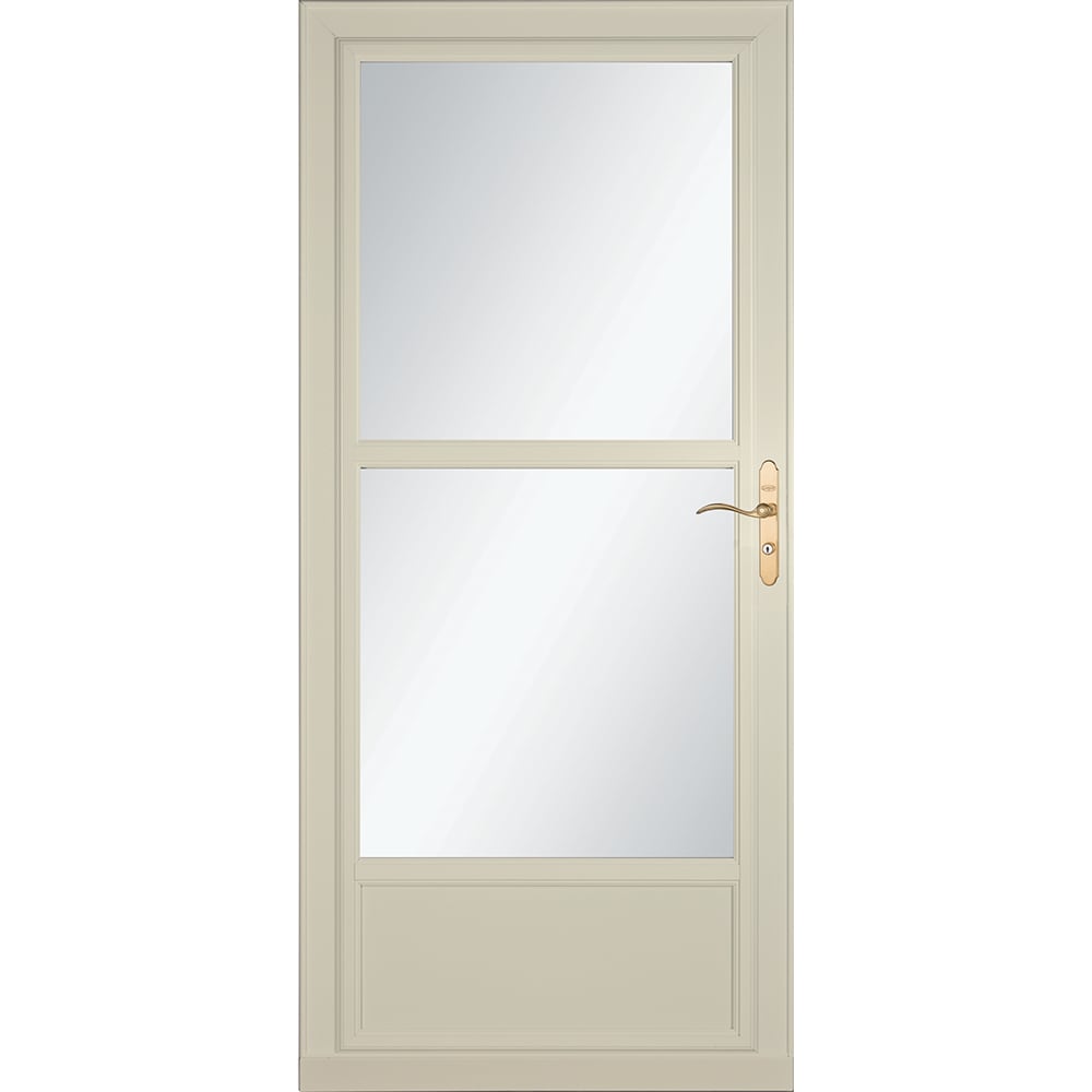 LARSON 80 Midview (Tradewinds) 36-in x 81-in Almond Aluminum Reversible Hinge Storm Door with Retractable Screen ( Polished brass Handle Included )
