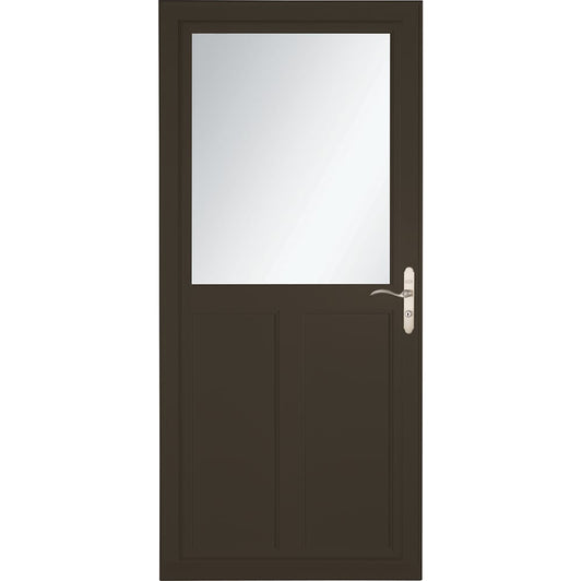 LARSON 80 Highview (Tradewinds) 36-in x 81-in Brown Aluminum Reversible Hinge Storm Door with Retractable Screen ( Brushed nickel Handle Included )