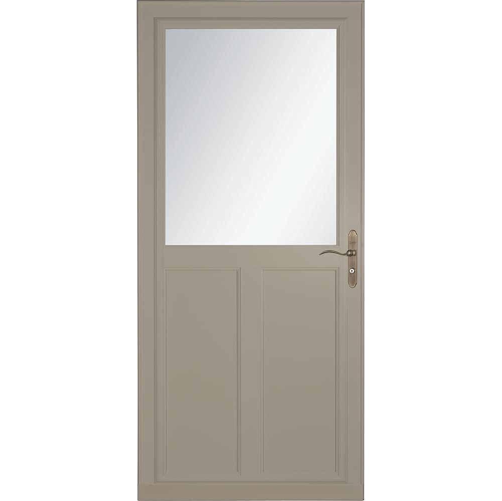 LARSON 80 Highview (Tradewinds) 32-in x 81-in Sandstone Aluminum Reversible Hinge Storm Door with Retractable Screen ( Antique brass Handle Included )