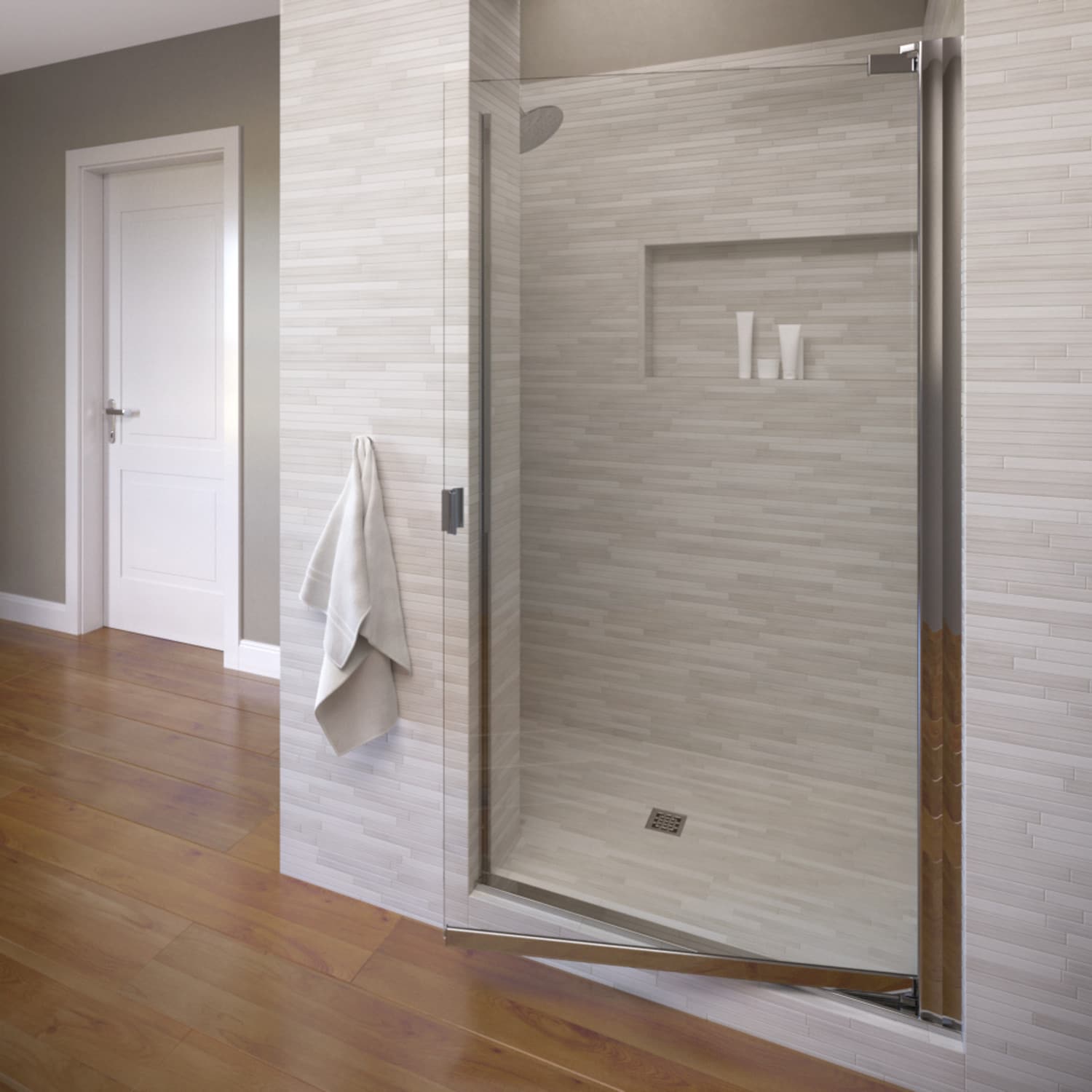 Basco Armon Chrome 32-3/4-in to 34-1/4-in W x 66.0-in H Semi-frameless Clear Glass Pivot Shower door